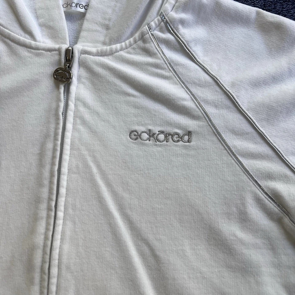 Sudadera con Capucha Recortada Roja Y2K Ecko De Colección Blanca Plata Logo Cremallera Estrás Corona S Foto 3 de 4