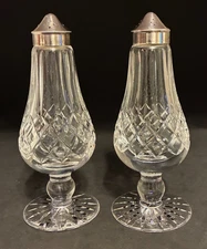Waterford Crystal Lismore Tall Footed Salt Pepper Shaker Set IRELAND Vintage