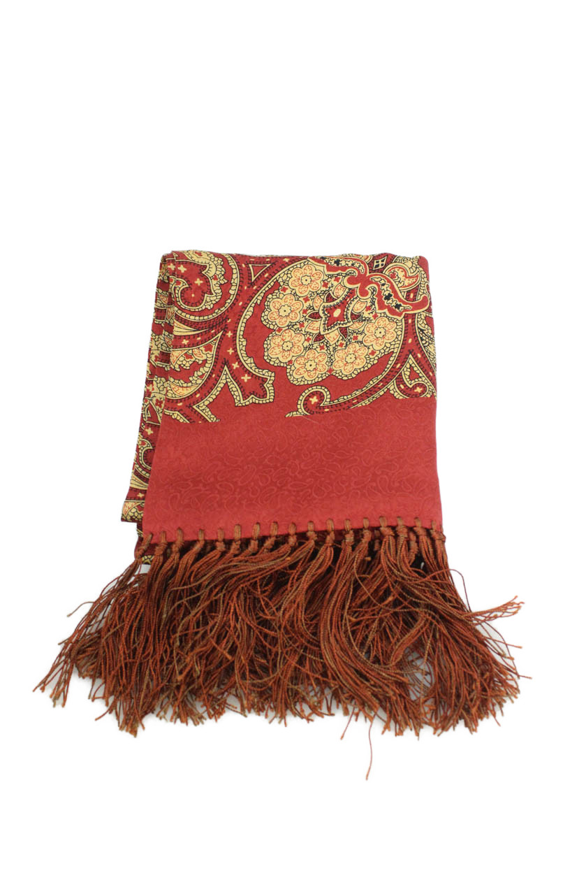 Designer Womens Silk Geometric Print Fringed Wrap Scarf Red Size 56
