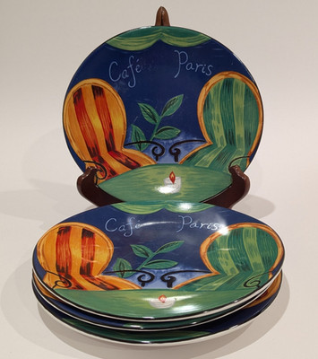 SANGO Cafe Paris Oval Luncheon Salad Plates, Ceramic 8.25''L, Vintage Set/4