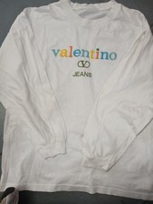 "Valentino Jeans"White T-Shirt,w. EMBROIDERED MultiColor-Logo,Sz:L Men