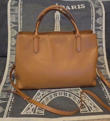 Mark & Graham Brown Pebbled Satchel Top Handle Bag Detachable Strap Zip Gold