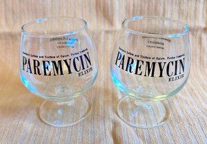2 x Paremycin Elixir wine / whiskey goblets / glasses. "Tincture of Opium" Opiod