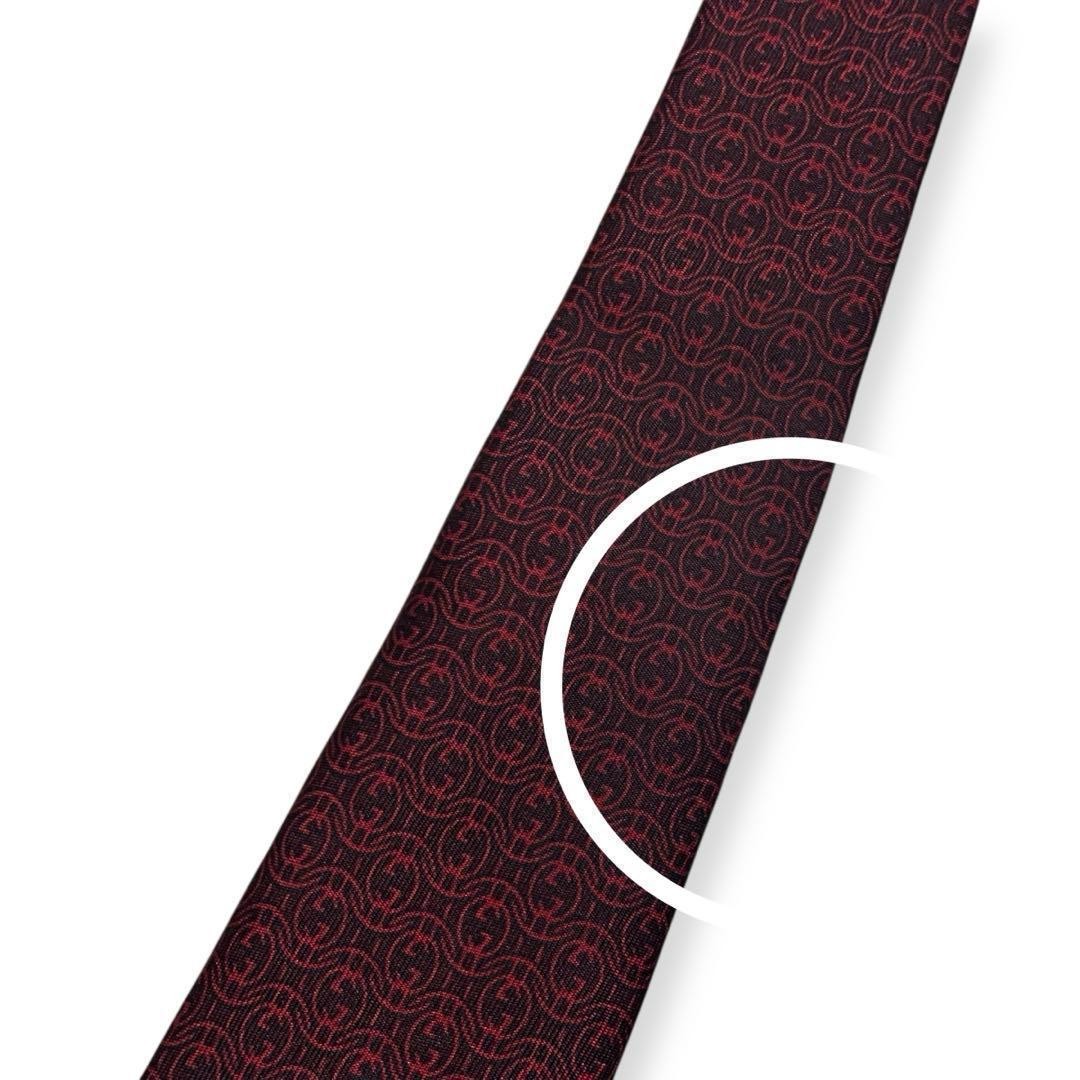 Gucci Silk Tie GG Interlocking Pattern Bordeaux U… - image 8
