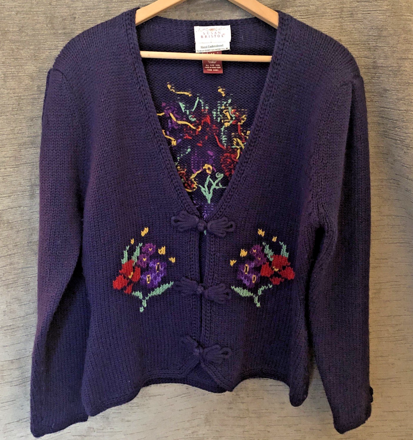 Vintage Susan Bristol Pure Wool Cottage Core Romantic Floral Cardigan Sweater M