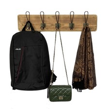 Coat Rack Wall Mount &ndash; 24&rdquo; Reclaimed Burnt Pine Wood with 5 Hooks, R