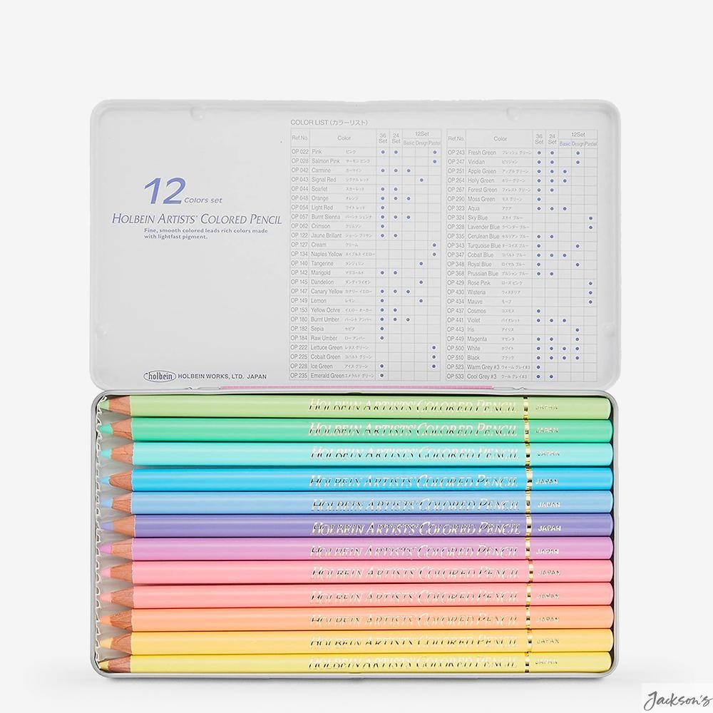 Holbein Artists Coloured Pencils Wood 12 Set Pastel Tones For Drawing