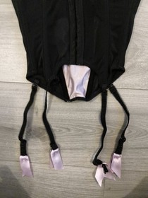 Ann Summers Black & Light Pink Satin Lace & Mesh Suspender Basque Size 36B