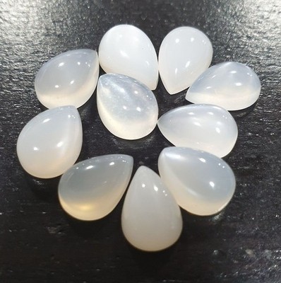 6x9mm White Moonstone Natural Pear Cabochon Loose Gemstone
