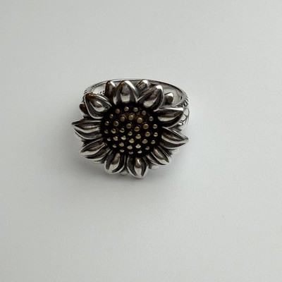 925 Sterling Silver Ring Sunflower. Anillo de Girasol en plata real 925