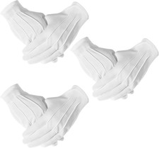 3 Pairs White Costume Gloves, Adjustable Buttons, Tuxedo Police Uniform Gloves