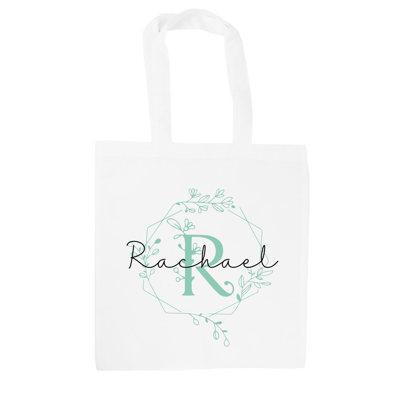 Personalised Floral Letter R Tote Bag - Green Flowers Custom Name Gift