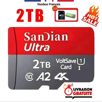 Carte Mémoire Micro SD SanDian, 128, 256, 512 Go 1 TO 2 TO haute vitesse - Imagen 1 de 4