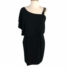 S.L. Fashions Evening Chiffon Blouson Dress Lined Knee Length Boat Neck Size 12