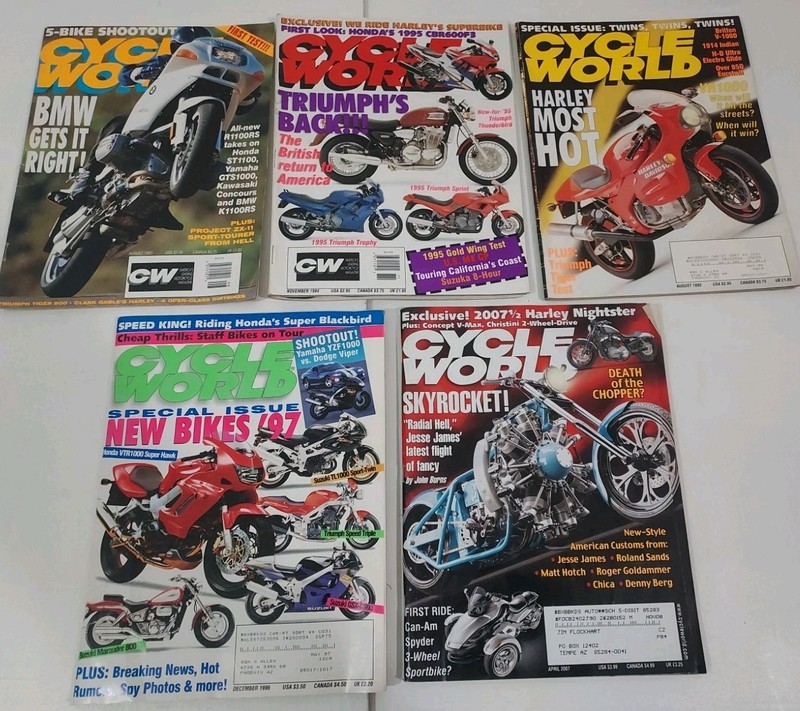 Cycle World 90s R1000RS ST1100 KR1100RS CBR600F3 TRIUMPH RADIAL CHOPPER LOT (5)
