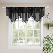 Lace Valance Swag Curtain 51 Inch Scalloped Sheer Curtain Panels with Crystal...
