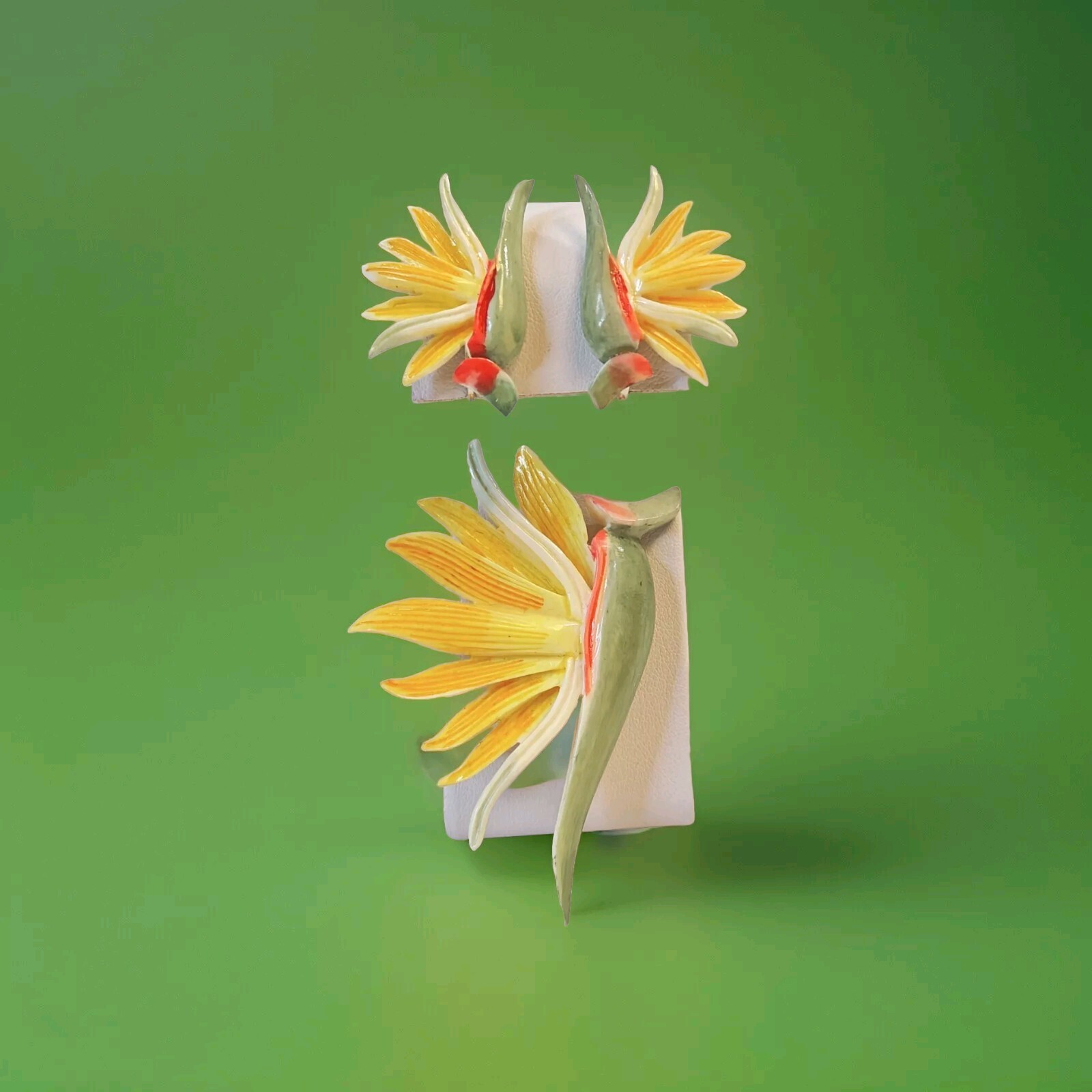 Bird Of Paradise Enamel Brooch And Screw Clip Back Earrings Set Tropical Vintage