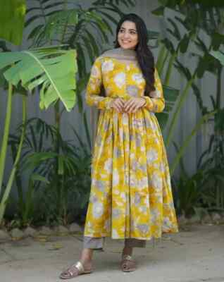 Women Pakistani Kurta Pant Dupatta Set Indian Designer Ethnic Kurti Set Dress