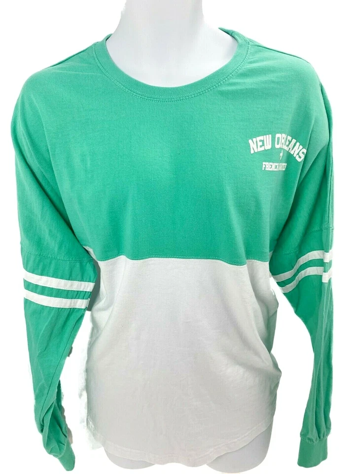 XL Nueva Orleans Cuarto Francés Verde y Blanco Manga Larga Pullover Camiseta Jersey Foto 2 de 4
