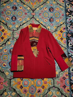 Diva St. Paul De Vence Coat Women's XXL Red Wool Tapestry Colorful Art