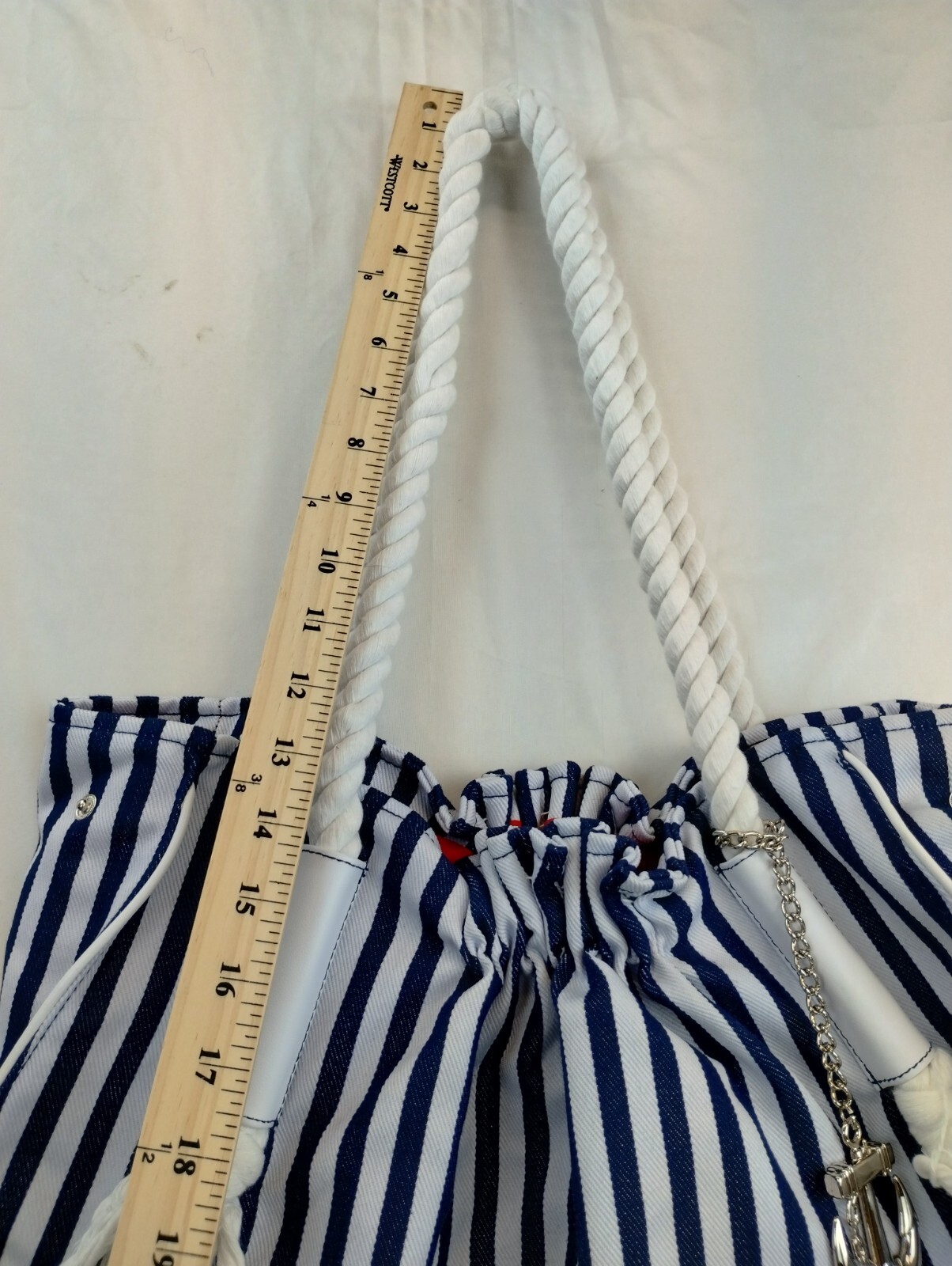 Chico's Beach Tote Bag Navy White Striped Polyester Large Rope Double ...