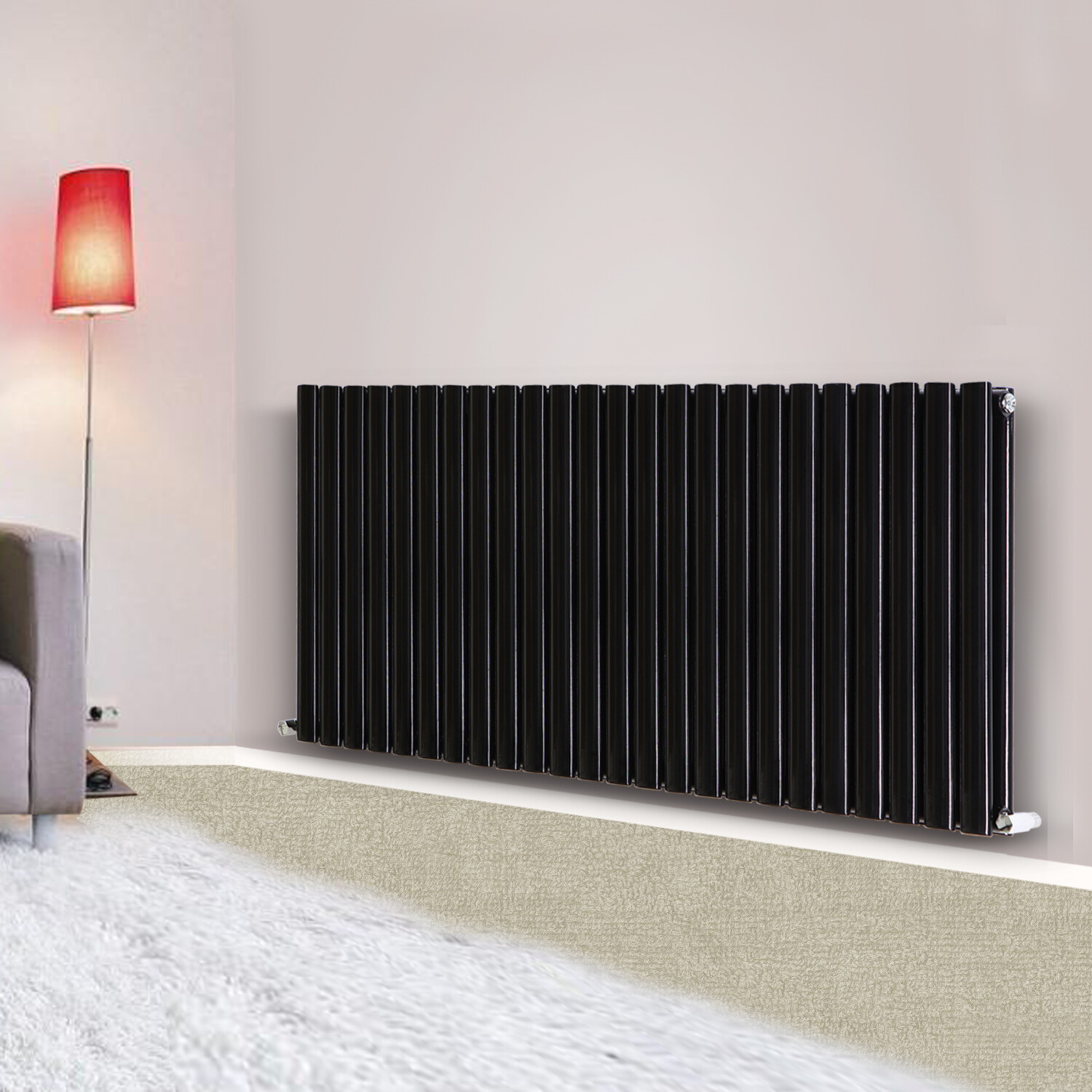 600x1416mm Designer Radiator Double Horizontal Oval Column Panel Rads Black