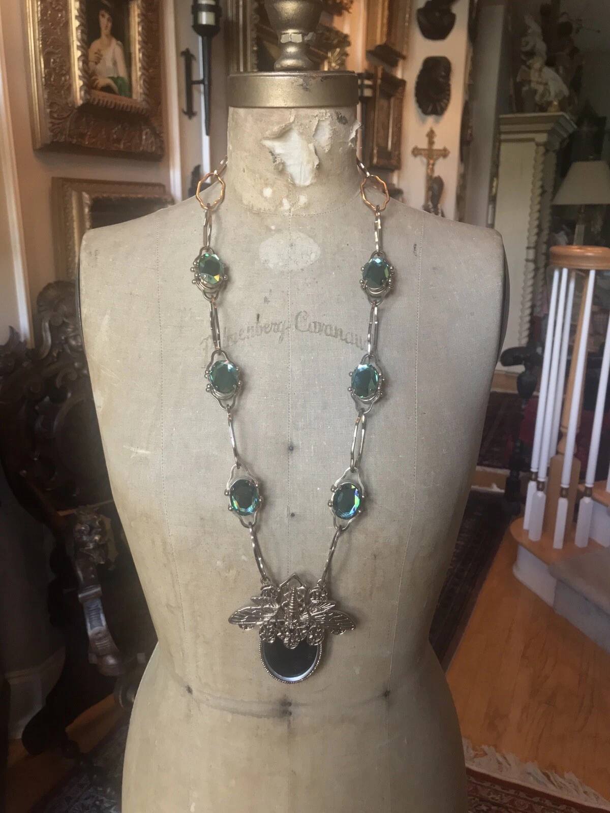 Collana lunga TORY BURCH quarzo verde DRAGONFLY oro brunito 38"