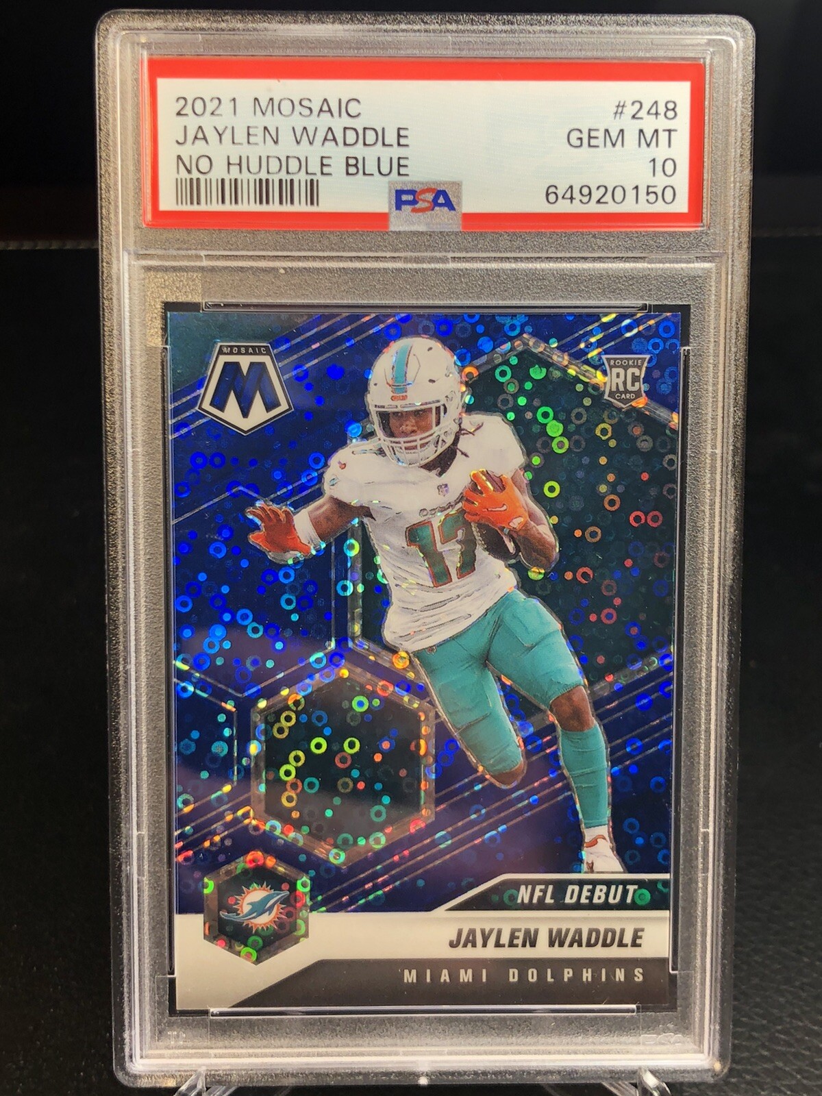 PSA GEM MINT 10 32/75 Jaylen Waddle 2021 Mosaic No Huddle Blue Prizm RC #248 MIA