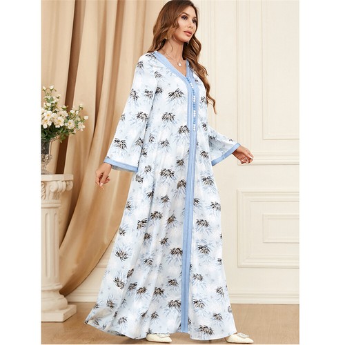 Muslim Floral Kaftan Islamic Women Maxi Dress Ramadan Dubai Caftan Moroccan Gown - Picture 164 of 216