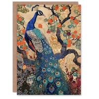 Baum Wildblumen Detaillierte Pfau Geburtstagskarte