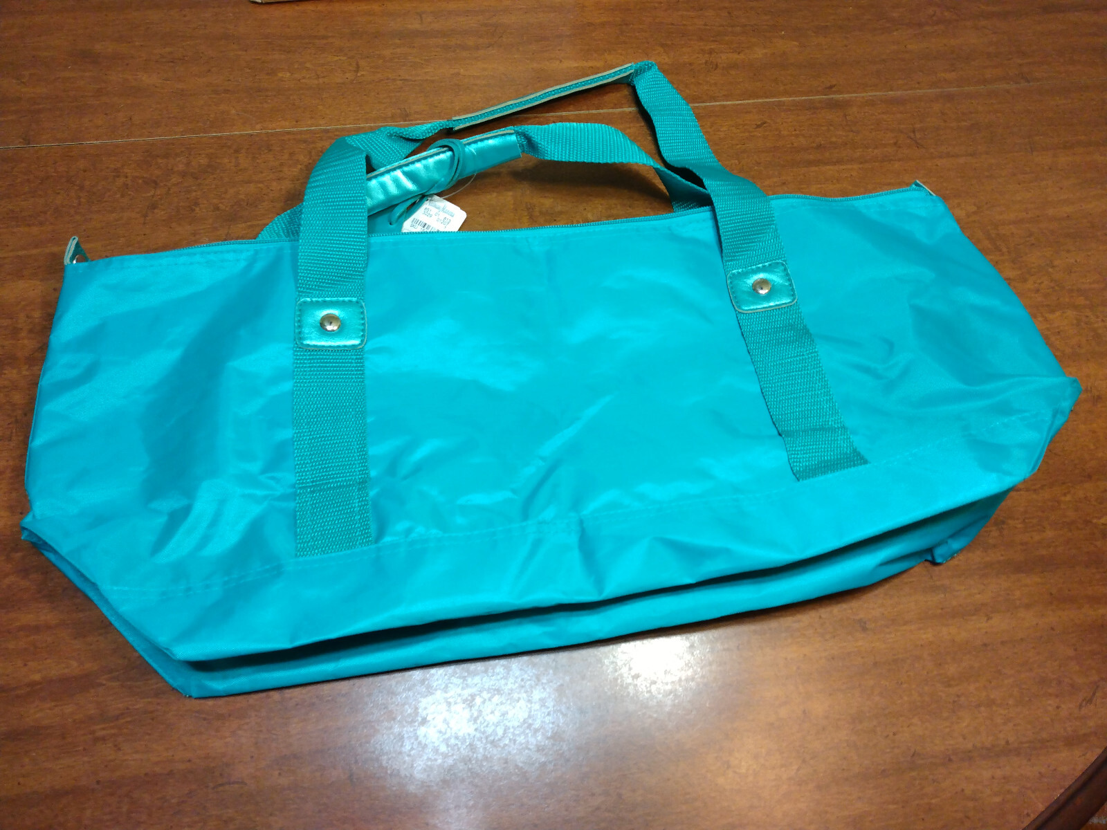 Neiman Marcus Teal Blue/Green Lined Duffle Bag w/Outside Side Pocket