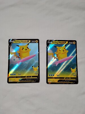 Two Surfing Pikachu V 25th Anvirsy Cards Good Condition 