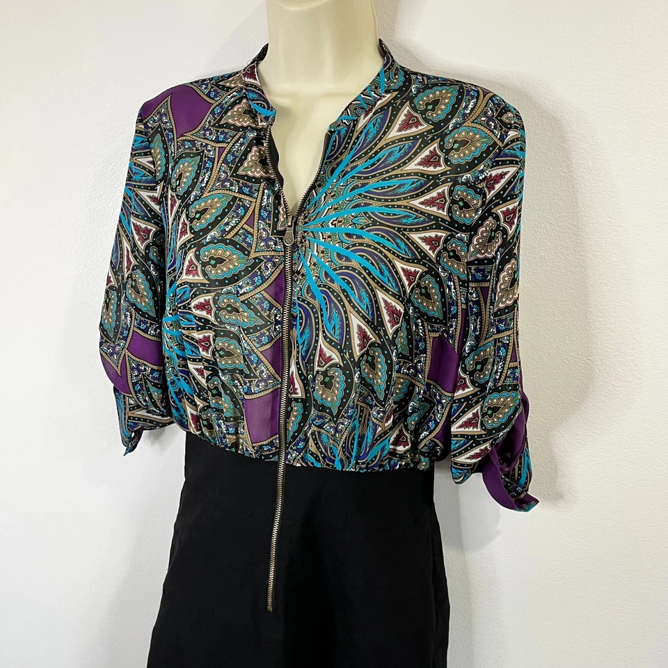 Nicole Miller Shirt Dress Size 8 / Medium Bandage Zipper Purple Blue Black - Image 2 of 4