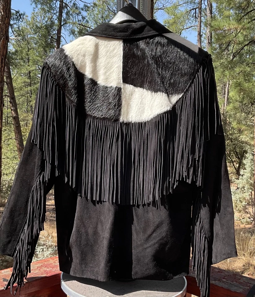 Chaqueta Vaquera Vintage Para Mujer Cuero Flecos Negra S Contempo Informal ¡RARA!! Foto 2 de 4