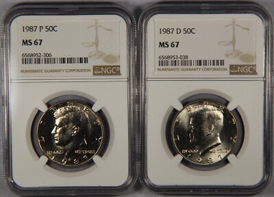 Lot of (2) 1987-P & -D Kennedy Half Dollar NGC MS67 50c | eBay