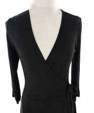 Abercrombie & Fitch Black Jersey Dress 3/4 Sleeve V-Neck Wrap Style Size Small
