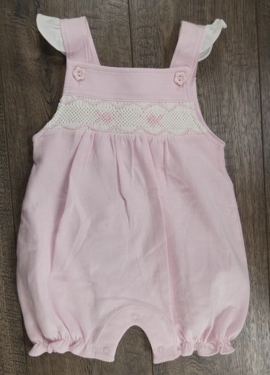 Baby Girl Clothes New Baby Threads 0-6 Month 14.5" Long Pink Fish Smocked Romper