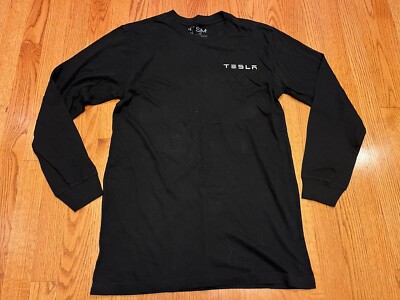 Tesla Logo Employee T-Shirt S Long Sleeve Black Cotton OE Men  All Seasons Regular Genuine Merchandise