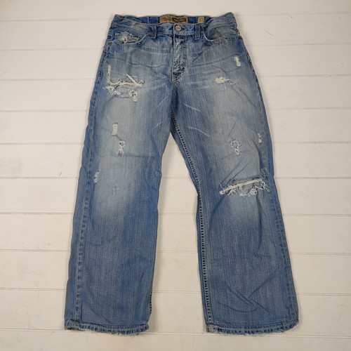 BKE Mens 33x29 Marshall Vintage Bootcut Jeans Buckle Light Wash Distressed Punk - Picture 2 of 15