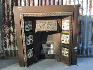 Cast Iron Fire Place With Decorative Tiles 965w X 965h Ebay