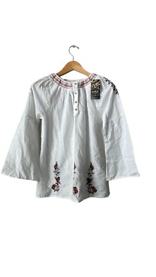 Omja World Cotton Embroidered Bell Sleeve Blouse NWT Size L
