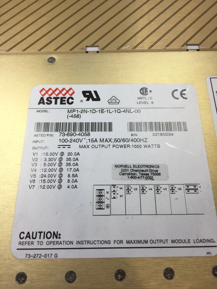 ASTEC MVP MP1-2N-1D-1E-1L-1Q-4NL-00 73-690-4058 1000W 20A/600V ENVÍO GRATUITO Foto 2 de 4