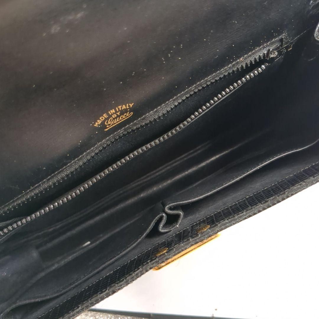 GUCCI Lizard Horsebit Shoulder Bag Snaplock Leather Black Gold Hardware Vintage thumbnail 12