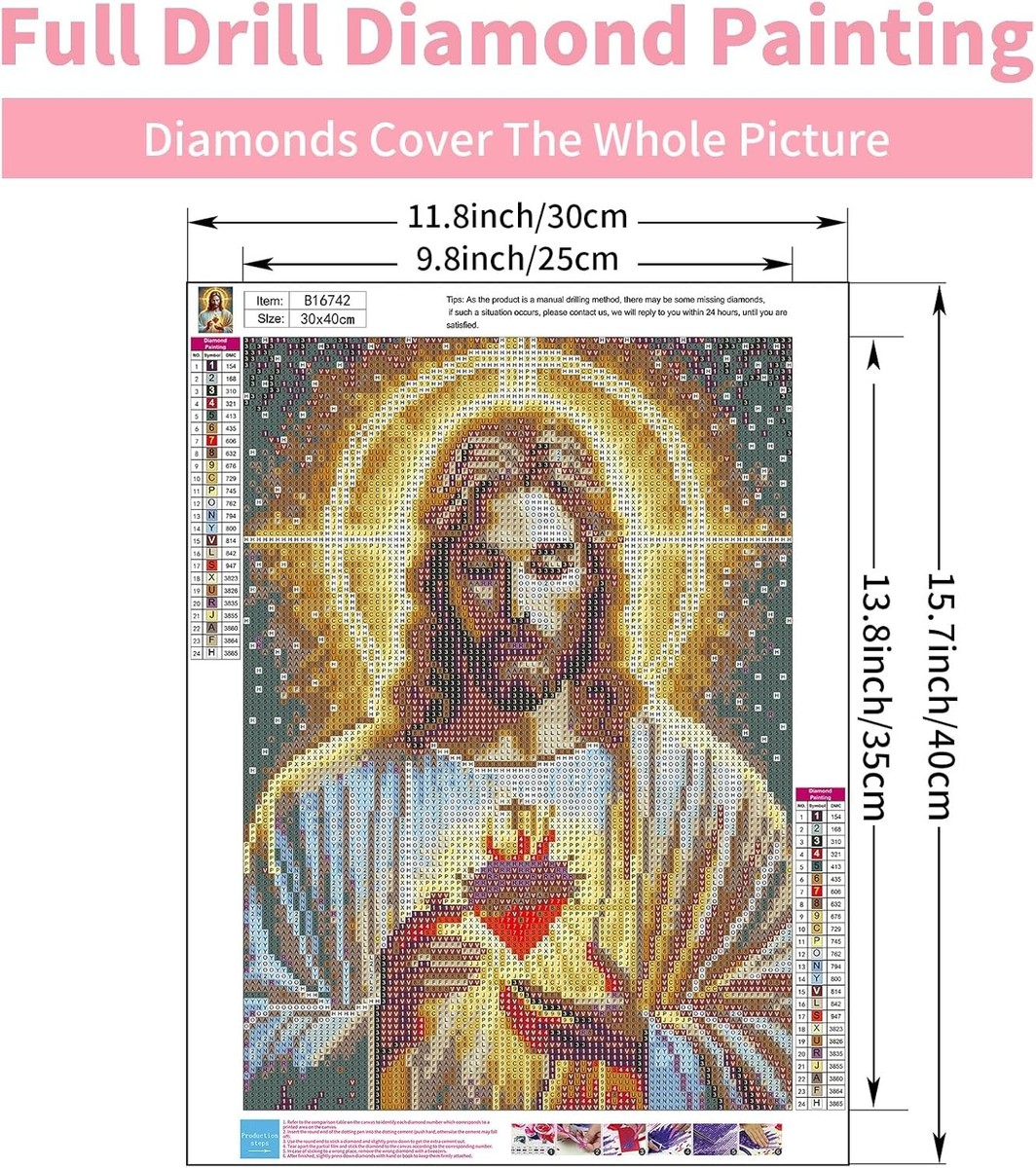 DIY Diamond Art Painting Jesus Kit - 5D 12x16 Inch Religious Wall Art With Round Drills