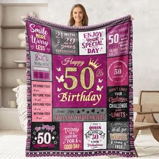 Happy 50th Birthday Throw Blanket 50x60 Inch Gifts For 50 Year Old Woman Decor