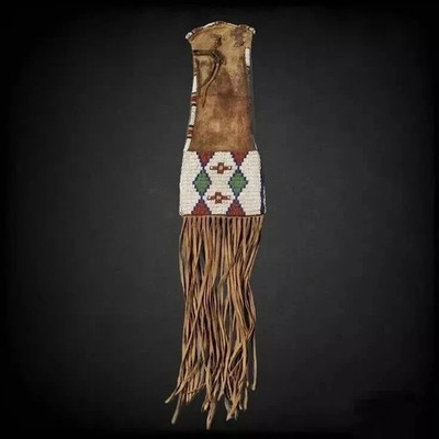 Native Indian Beaded Suede Leather tobacco Beaded pouch hide tobacco pipe bag