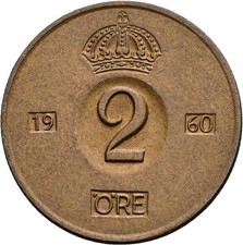 Schweden, Gustav VI. Adolf (1950-1973), 2 &Ouml;re, 1960