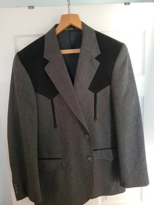 Circle S Western Blazer Mens 44R Gray Black Yoke Two Button Sport Coat USA Made