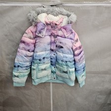 Justice Classic Puffer Coat Girls Faux Fur Trim Size Large 12/14 multicolor NWT
