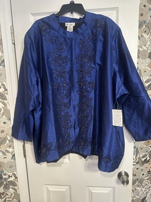 ULLA POPKEN JACKET ROYAL BLUE EMBROIDERED BLAZER BLOUSE SIZE 32/34
